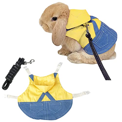 Verstellbares Weiches Kaninchen Geschirr, Haustier Hasen Geschirr, Hasen Geschirr Leine Set, Verstellbares Kaninchen Leine, für Kleintiere Kaninchen Katzen Meerschweinchen (L, Gelb) von Generisch