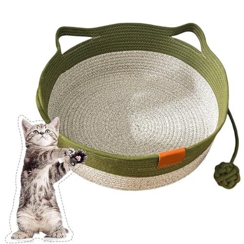 Virelapets Woven Rope Cat Basket, Cat Bed Basket Round Cotton Rope Woven with Toy Tail, Semi-Enclosed Design, Beds Indoor Cats for Small, Medium and Large Pet (Green/no Cushion,M/42cm) von Generisch