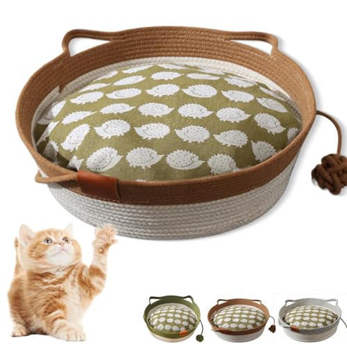 Virelapets Woven Rope Cat Basket, Virelapets Woven Rope Cat Basket, 13” /16” /18” Dual Pet Scratching Pad, with Pets Toy and Blanket, Protects Furniture (Khaki B,16in) von Generisch