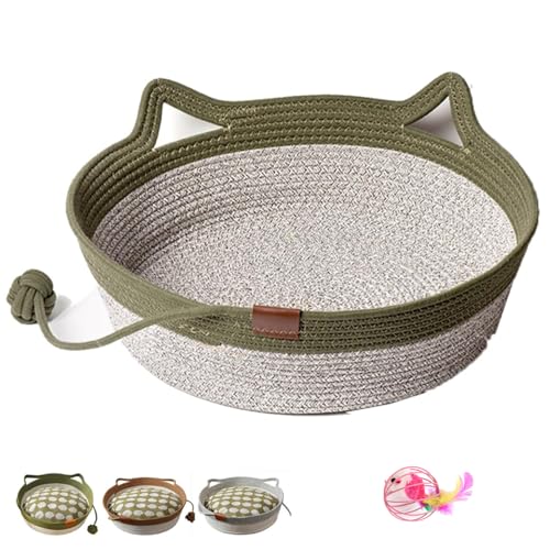 Virelapets Woven Rope Cat Basket,Handgewebtes Katzenbett mit integrierter Kratzmatte und Spielball, 33 cm, 40 cm und 45 cm. Geeignet für alle Katzen. (Green,M) von Generisch