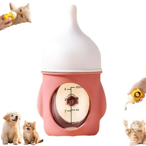 Visulong Leak-Proof Squeezable Kitten Bottle, Puppy Bottles for Nursing, Reusable Anti-Choking Silicone Pet Puppy Milk Bottle Nursing Kit, for Kittens Puppies Small Animals (Red,80ml/2.7oz) von Generisch