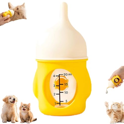 Visulong Leak-Proof Squeezable Kitten Bottle, Puppy Bottles for Nursing, Reusable Anti-Choking Silicone Pet Puppy Milk Bottle Nursing Kit, for Kittens Puppies Small Animals (Yellow,20ml/0.7oz) von Generisch
