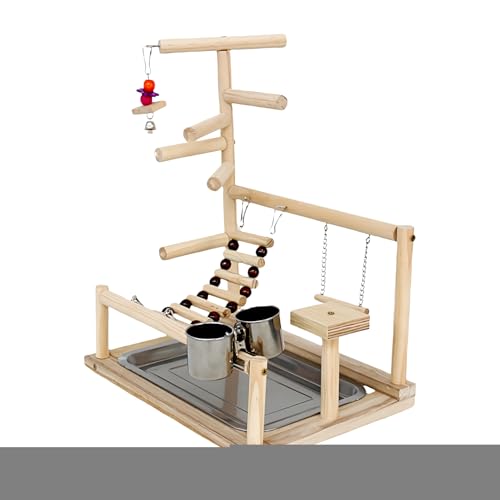 Vogel-Sitzstange – Holz -Spielständer, Käfig-Top-Gymleiter | Handgefertigter Spielplatz aus Naturholz mit Spielzeug für Nymphensittiche, Sittiche, Conure Fun Trainingsplatz, idealer Sitzplatz von Generisch
