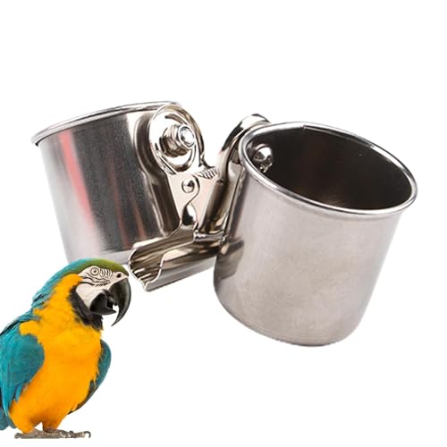 Vogelfutterschale Becher – Futter-Wassernapf | Edelstahl-Coop Cup Vogelkäfig Wassernapf | Doppelseitiger Becher für Käfig, Stallbecher Wassernapf, Clip- -Doppelbecher für Lovebird, Nymphensittich von Generisch