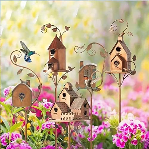 Vogelhaus-Gartenstecker, Vogelhäuser, für Innenhof, Hinterhof, Terrasse, Outdoor-Dekoration, für draußen, Vogelhaus-Gartenpfähle, Metall-Vogelhaus-Ständer mit Stange für Kolibris von Generisch