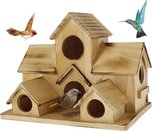 Vogelhaus aus Holz für den Außenbereich, 2 Stück, blau, Vogelfinken, Kolibrihäuser mit 6 Löchern, Zimmern für Vogelfamilien, Garten, hängendes Vogelhaus-Set Vogelhaus aus Holz für den Außenbereich, 2 Stück, blau, Vogelfinken, Kolibrihäuser mit 6 Löchern, Zimmern für Vogelfamilien, Garten, hängendes Vogelhaus-Set von Generisch