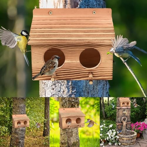 Vogelhaus aus Holz für den Außenbereich, hängendes Vogelhaus mit Stange für Kardinäle, Finken und Blauvögel, rustikaler Nistkasten für den Garten, wetterfestes Vogelhaus für Außenansicht Vogelhaus aus Holz für den Außenbereich, hängendes Vogelhaus mit Stange für Kardinäle, Finken und Blauvögel, rustikaler Nistkasten für den Garten, wetterfestes Vogelhaus für Außenansicht von Generisch