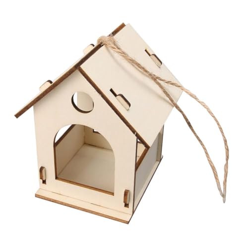 Vogelhaus aus Holz mit Umhängeband, unlackiertes Zubehör, Haustierzubehör, hängend, für draußen, Vogelhaus, Balkon von Generisch