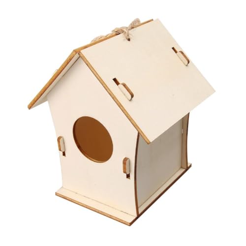Vogelhaus aus Holz mit Umhängeband für den Außenbereich, unlackiertes Zubehör, Haustierbedarf, Balkon, L8s0, hängend, für draußen von Generisch