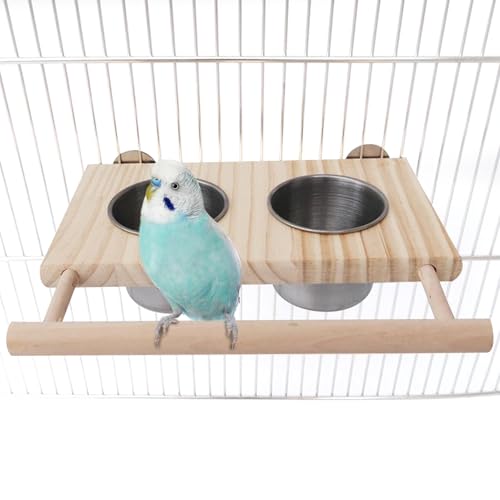 Vogelsitzstangen – Holz-Tierfutter, Metallnäpfe | Futter- Trinkplattform für Großgeflügel, ideal für kleine mittelgroße Vögel, Finken effizienten Außenbereich, der Dank seines Designs mit von Generisch