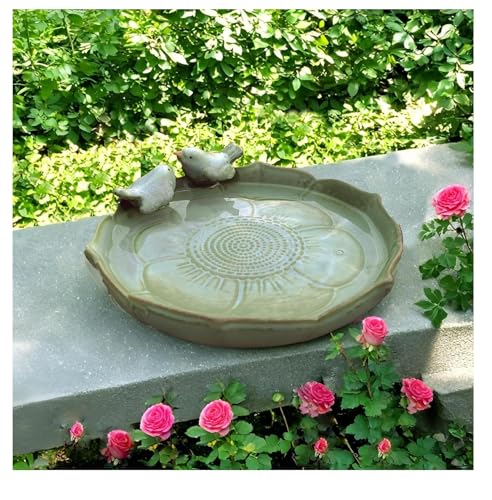 Vogeltränke aus Keramik | Vogelfutterschale – 25,4 cm multifunktionale Garten-Vogeltränke, Retro-Papageien-Bewässerungsbehälter für Garten, Rasen, Balkon, Keramik-Dekor-Schüssel von Generisch