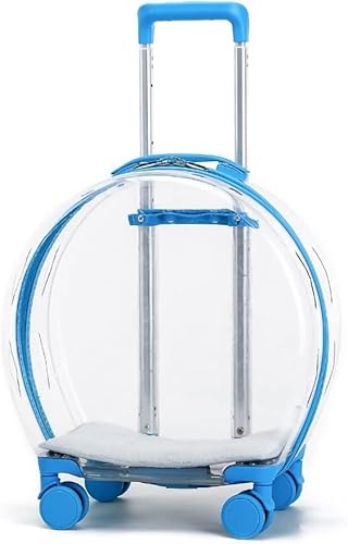 Vollständig transparente Hundetasche, Haustier-Trolley, Koffertasche, wasserdicht, mit Gummirädern, für kleine und mittelgroße Haustiere, Kaninchen, dicke Katzen, Welpen (Farbe: Blau) von Generisch