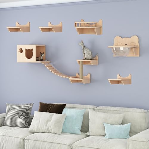 Wandmontiertes Katzenregale und Sitzstangen-Set mit Brücke, Stufen, Leiter und Kratzbaum für Indoor-Katzen, platzsparende Klettermöbel für Katzenübungen und Spielen von Generisch
