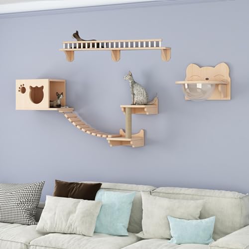 Wandmontiertes Katzenregale und Sitzstangen-Set mit Brücke, Stufen, Leiter und Kratzbaum für Indoor-Katzen, platzsparende Klettermöbel für Katzenübungen und Spielen Wandmontiertes Katzenregale und Sitzstangen-Set mit Brücke, Stufen, Leiter und Kratzbaum für Indoor-Katzen, platzsparende Klettermöbel für Katzenübungen und Spielen von Generisch