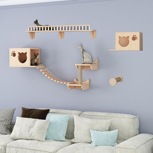 Wandmontiertes Katzenregale und Sitzstangen-Set mit Brücke, Stufen, Leiter und Kratzbaum für Indoor-Katzen, platzsparende Klettermöbel für Katzenübungen und Spielen Wandmontiertes Katzenregale und Sitzstangen-Set mit Brücke, Stufen, Leiter und Kratzbaum für Indoor-Katzen, platzsparende Klettermöbel für Katzenübungen und Spielen von Generisch
