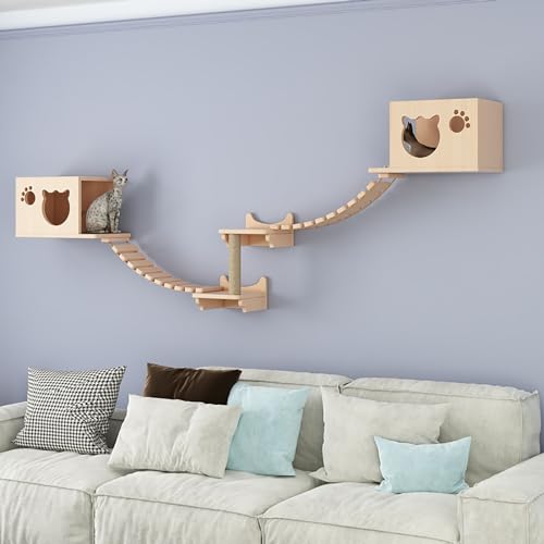 Wandmontiertes Katzenregale und Sitzstangen-Set mit Brücke, Stufen, Leiter und Kratzbaum für Indoor-Katzen, platzsparende Klettermöbel für Katzenübungen und Spielen Wandmontiertes Katzenregale und Sitzstangen-Set mit Brücke, Stufen, Leiter und Kratzbaum für Indoor-Katzen, platzsparende Klettermöbel für Katzenübungen und Spielen von Generisch