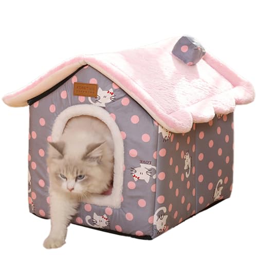 Warmes Plüsch-Katzenbetthöhle: gepolstertes, rutschfestes großes Katzenhaus mit waschbarem Pad für gemütliches Versteck von Generisch