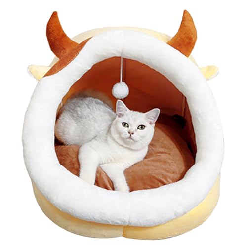 Weiche, warme Katzenbetthöhle mit süßem Ochsenhorn-Design, inklusive verspieltem Ballspielzeug – perfektes gemütliches Haustierhaus von Generisch