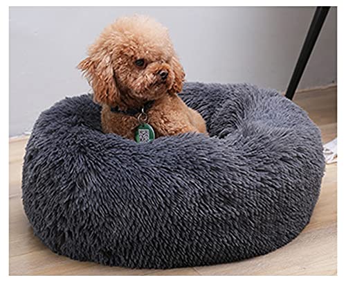 Weiches Plüsch-Haustierbett für mittelgroße und große und XL-Katzen, warmes und gemütliches rundes Katzenbett mit rutschfester Unterseite, maschinenwaschbar, 70 cm (Farbe: Beige, Größe: L) von Generisch
