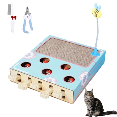 Whack Attack Cat Toy, Whack a Mole Game Cat Interactive Toys, 2026 Wooden Cat Scratching Post with Catnip, Multifunctional Puzzle Toy for Indoor Cats, Claw Grinding Rest and Entertainment von Generisch
