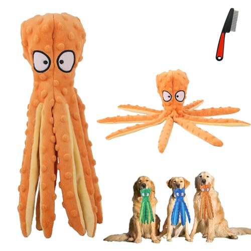 Whiskerspot Octopus Dog Toy, Whiskerspot Eco-Friend Octopus Plush, Stuffing Free No Stuffing Plush Dance Octopus Toy, Durable Interactive Chew Toys, For Small, Medium and Large Dogs (Orange) von Generisch