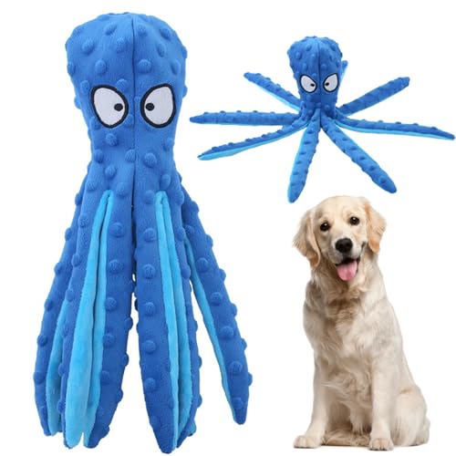 Whiskerspot Octopus Hundespielzeug, Whiskerspot, umweltfreundlich, Oktopus, Plüsch, quietschendes Plüsch-Hundespielzeug, keine Füllung, knisterndes Interaktives Kauspielzeug, langlebig für Welpen von Generisch