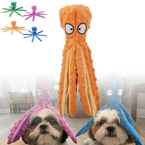 Whiskerspot Octopus Hundespielzeug Octopus Plüsch Umweltfreundliches Octopus Plüsch Hundespielzeug Interaktives Kauspielzeug für kleine, mittelgroße und große Hunde (Orange) von Generisch