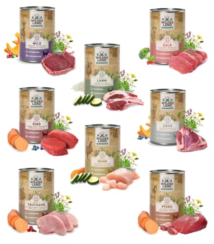Wildes Land Classic Hundefutter 6 x 400g Mix | garantierter 6 Sorten Mix | Getreide- und Glutenfreies Nassfutter für Hunde | mit Extra viel Fleisch und wertvollen Kräutern Wildes Land Classic Hundefutter 6 x 400g Mix | garantierter 6 Sorten Mix | Getreide- und Glutenfreies Nassfutter für Hunde | mit Extra viel Fleisch und wertvollen Kräutern von Generisch