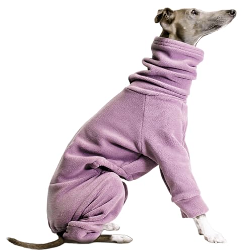 Winter-Einteiler, warm, italienischer Windhund, weicher Fleece-Rollkragen-Hunde-Pyjama, Ganzkörper-Hunde-Overall für Whippet, Thermokleidung für Haustiere, Lila, Größe XXL von Generisch