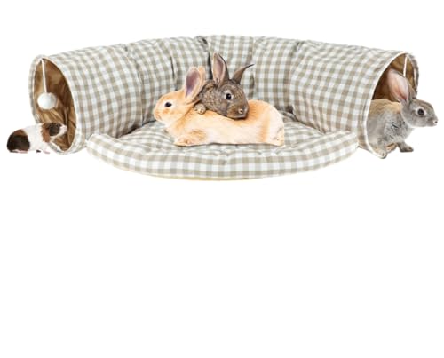 Zusammenklappbarer Hasenbett-Tunnel mit beweglichem Spielzeug, gemütliches Haustier-Spielhaus für Kaninchen, Meerschweinchen, Hamster, 125 cm Länge, 25 cm Durchmesser, inklusive 60 x 50 cm von Generisch