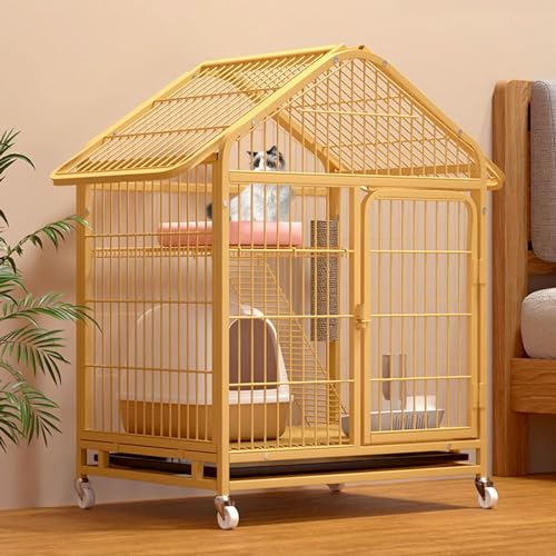 Zusammenklappbarer Katzenkäfig mit Universalrad und Isomatte, Indoor DIY Gehege für mehrere Katzen, Abnehmbarer Metalldraht Laufstall von Generisch