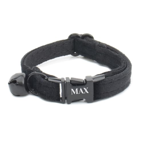 weiche künstliche Samt Katze Halskette, benutzerdefinierte Katze Etiketten, Hals 16-32 cm (Schwarz) von Generisch