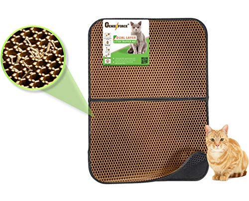 Genieforce® TC8 Katzenmatte Katzenklo Matte, Katzenstreumatte, faltbar, Waben Doppelschicht Design, Wasserdicht, urinsichere Auffangmatte für Katzentoiletten. [75 x 55,5cm] (Braun) von Genieforce