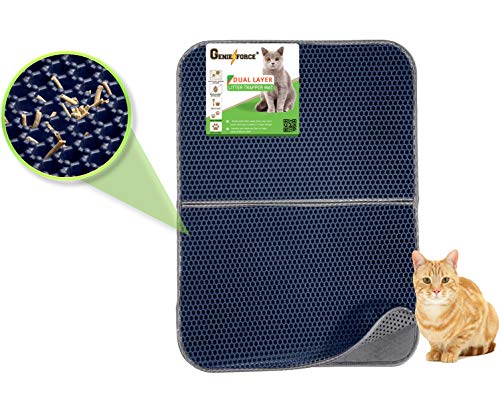 Genieforce® TC8 Katzenmatte Katzenklo Matte, Katzenstreumatte, faltbar, Waben Doppelschicht Design, Wasserdicht, urinsichere Auffangmatte für Katzentoiletten. [75 x 55,5cm] (Dunkelblau) von Genieforce