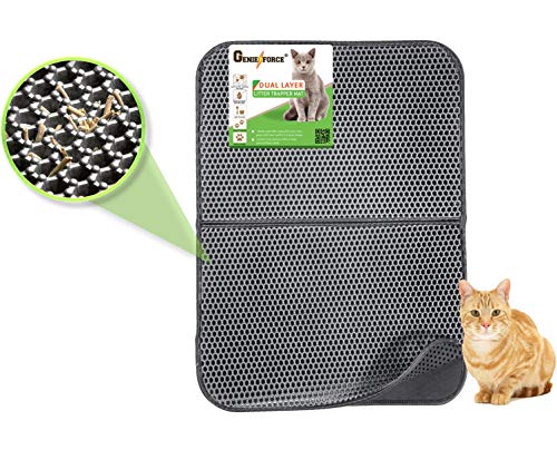 Genieforce® TC8 Katzenmatte Katzenklo Matte, Katzenstreumatte, faltbar, Waben Doppelschicht Design, Wasserdicht, urinsichere Auffangmatte für Katzentoiletten. [75 x 55,5cm] (Grau) von Genieforce