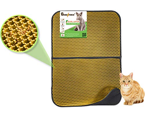 Genieforce® TC8 Katzenmatte Katzenklo Matte, Katzenstreumatte, faltbar, Waben Doppelschicht Design, Wasserdicht, urinsichere Auffangmatte für Katzentoiletten. [75 x 55,5cm] (Hellgelb) von Genieforce