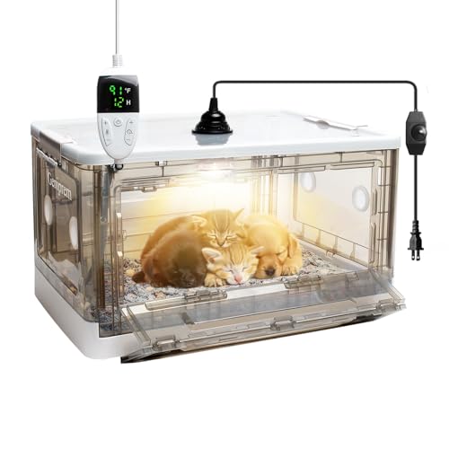 Geniprem Inkubator für Welpen, Kätzchen-Inkubator mit Heizung, Welpenbrutkasten für Hunde, Brutkasten für neugeborene Welpen und Kätzchen, kleiner Säugetier-Inkubator (55 l) von Geniprem
