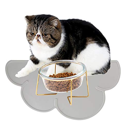Erhöhte Katzennäpfe für Futter und Wasser, erhöhtes Schüssel-Set für Katzen und kleine Hunde, mit grauer Silikon-Wolken, Geschenk für Katze, zwei Keramik-Schüsseln (1x33.5 oz-Schüssel + 1 Matte) von Gentledog