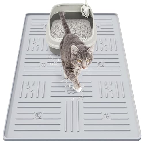 Gentledog Große Silikon-Katzentoilettenmatte, 87,1 x 63 cm, weiche und wasserdichte Katzentoilettenmatte für Boden, Grau von Gentledog