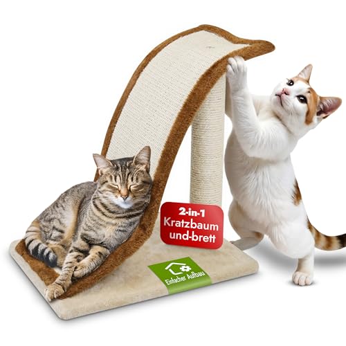 kogu ® Katzen Kratzbrett Kratzmatte und Mini Kratzbaum in einem - ergonomisch geformt mit Sisal für sauberes Spielen und kratzen von Katzen zum Schutz von Tapete, Sofa und Möbel - Maße 38x25x36cm von Genussleben