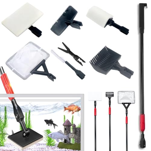 Geoyien Mulmsauger Aquarium, Aquarium Sauger, 7 in 1 Aquariumreiniger, Aquarium Reinigungswerkzeug mit langem Teleskopstiel, Schaber, Fischernetz, Reinigungsbürste, Gabel für Pflanzen, Sandrechen Geoyien Mulmsauger Aquarium, Aquarium Sauger, 7 in 1 Aquariumreiniger, Aquarium Reinigungswerkzeug mit langem Teleskopstiel, Schaber, Fischernetz, Reinigungsbürste, Gabel für Pflanzen, Sandrechen von Geoyien
