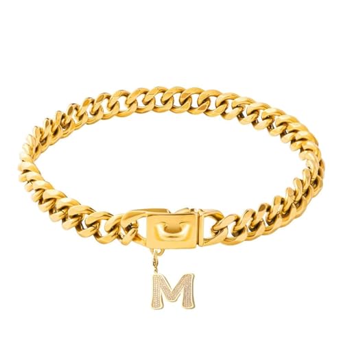 Gepopet Hundehalsband für mittelgroße und große Hunde, goldfarbene Kette, Hundehalsband mit glitzerndem Buchstabenanhänger, 18 K, kubanisches Glieder-Hundehalsband, strapazierfähig, kaufest, Buchstabe Gepopet Hundehalsband für mittelgroße und große Hunde, goldfarbene Kette, Hundehalsband mit glitzerndem Buchstabenanhänger, 18 K, kubanisches Glieder-Hundehalsband, strapazierfähig, kaufest, Buchstabe von Gepopet