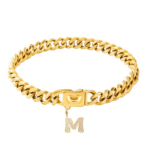 Gepopet Hundehalsband für mittelgroße und große Hunde, goldfarbene Kette, Hundehalsband mit glitzerndem Buchstabenanhänger, 18 K, kubanisches Glieder-Hundehalsband, strapazierfähig, kaufest, Buchstabe Gepopet Hundehalsband für mittelgroße und große Hunde, goldfarbene Kette, Hundehalsband mit glitzerndem Buchstabenanhänger, 18 K, kubanisches Glieder-Hundehalsband, strapazierfähig, kaufest, Buchstabe von Gepopet