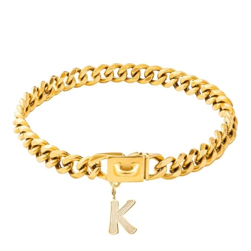 Gepopet Hundehalsband für mittelgroße und große Hunde, goldfarbene Kette, Hundehalsband mit glitzerndem Buchstabenanhänger, 18 K, kubanisches Glieder-Hundehalsband, strapazierfähig, kaufest, Buchstabe Gepopet Hundehalsband für mittelgroße und große Hunde, goldfarbene Kette, Hundehalsband mit glitzerndem Buchstabenanhänger, 18 K, kubanisches Glieder-Hundehalsband, strapazierfähig, kaufest, Buchstabe von Gepopet