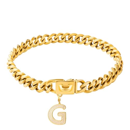 Gepopet Hundehalsband für mittelgroße und große Hunde, goldfarbene Kette, Hundehalsband mit glitzerndem Buchstabenanhänger, 18 K, kubanisches Glieder-Hundehalsband, strapazierfähig, kaufest, Buchstabe Gepopet Hundehalsband für mittelgroße und große Hunde, goldfarbene Kette, Hundehalsband mit glitzerndem Buchstabenanhänger, 18 K, kubanisches Glieder-Hundehalsband, strapazierfähig, kaufest, Buchstabe von Gepopet