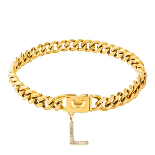 Gepopet Hundehalsband für mittelgroße und große Hunde, goldfarbene Kette, Hundehalsband mit glitzerndem Buchstabenanhänger, 18 K, kubanisches Glieder-Hundehalsband, strapazierfähig, kaufest, Buchstabe Gepopet Hundehalsband für mittelgroße und große Hunde, goldfarbene Kette, Hundehalsband mit glitzerndem Buchstabenanhänger, 18 K, kubanisches Glieder-Hundehalsband, strapazierfähig, kaufest, Buchstabe von Gepopet