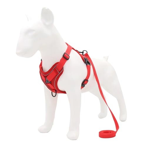 Geschirr und Leine, Haustierzubehör, Hundegeschirr für kleine Hunde, Bulldogge, Mops, Pitbull, Welpen, Brusthalsband, Zubehör (Farbe: Rot, Größe: L) von GerRit