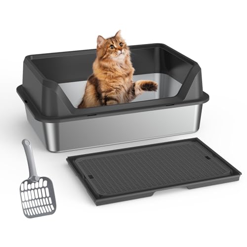 Gerbala Edelstahl-Katzentoilette, Große Katzentoilette mit Deckel für Kleine Große Katzen, Doppelpedalfilter Metall-Katzentoilette mit Schaufelmatten, Leicht zu Reinigen (B) von Gerbala