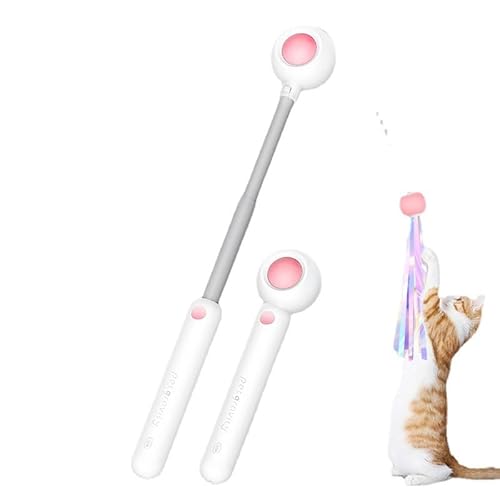 Interaktives Katzenspielzeug Feder, Gerbala Katzenspielzeug Set mit Einziehbare Stangen, 2 Stück Ersatzköpfe, Skalierbar Stangen Katzenangel Stabil Kätzchen Zauberstab Cat Toys für Kleine Große Katzen von Gerbala