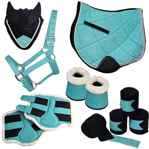 German Riding Kollektion Perfect Match Set bestehend aus: Schabracke, Halfter, Fliegenhaube, Gamaschen, Hufglocken, Bandagen Sey Green Full gleich WB von German Riding